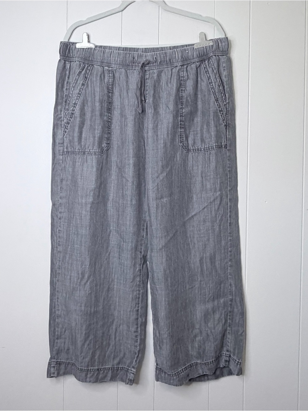 Splendid Wide Leg Cropped Pants Pull On Gray Tencel Denim Flowy XXL